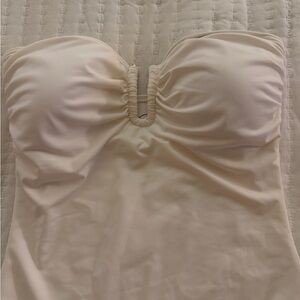 LOFT Cream Ruched Swimsuit